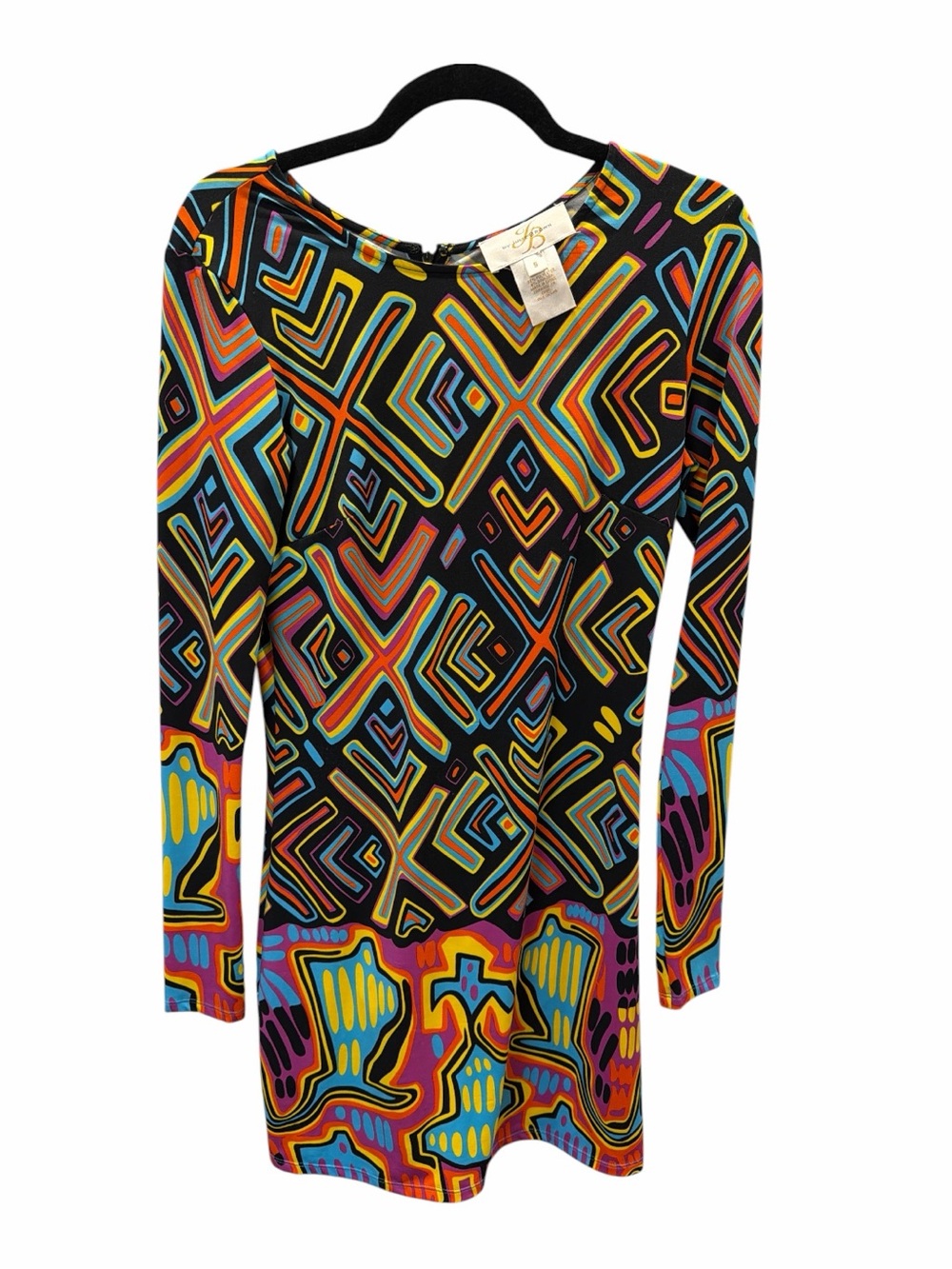Julie  Brown Bright Multicolor long sleeve jersey dress size M